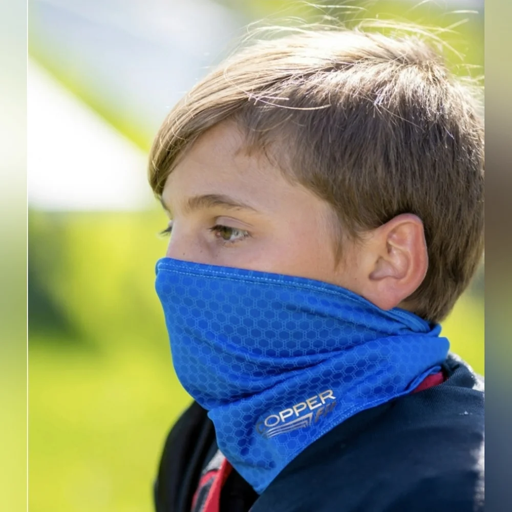 2- COPPER Fit Youth Face Protector Masks - Blue